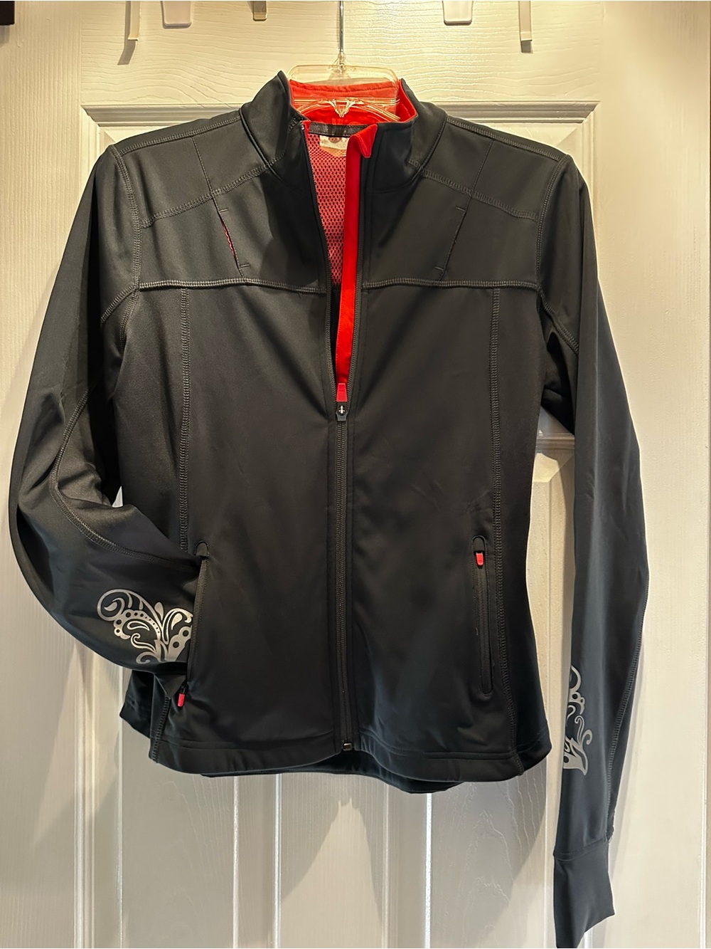 Athleta Black Softshell Utility Jacket with Red Accent